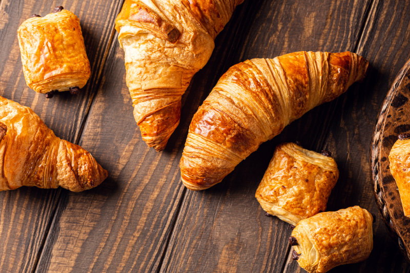 Assortment of fresh-baked croissants and pastries
