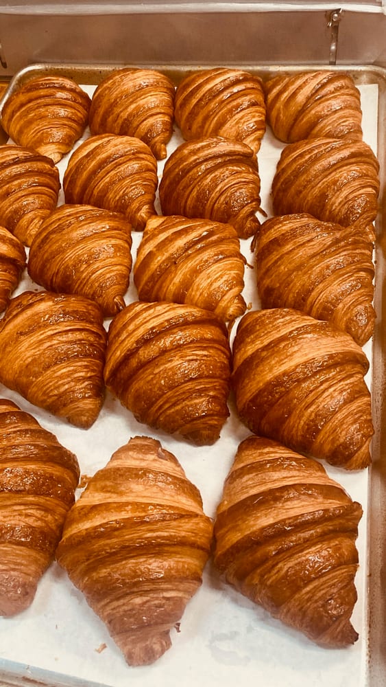 Tray of fresh-baked croissants